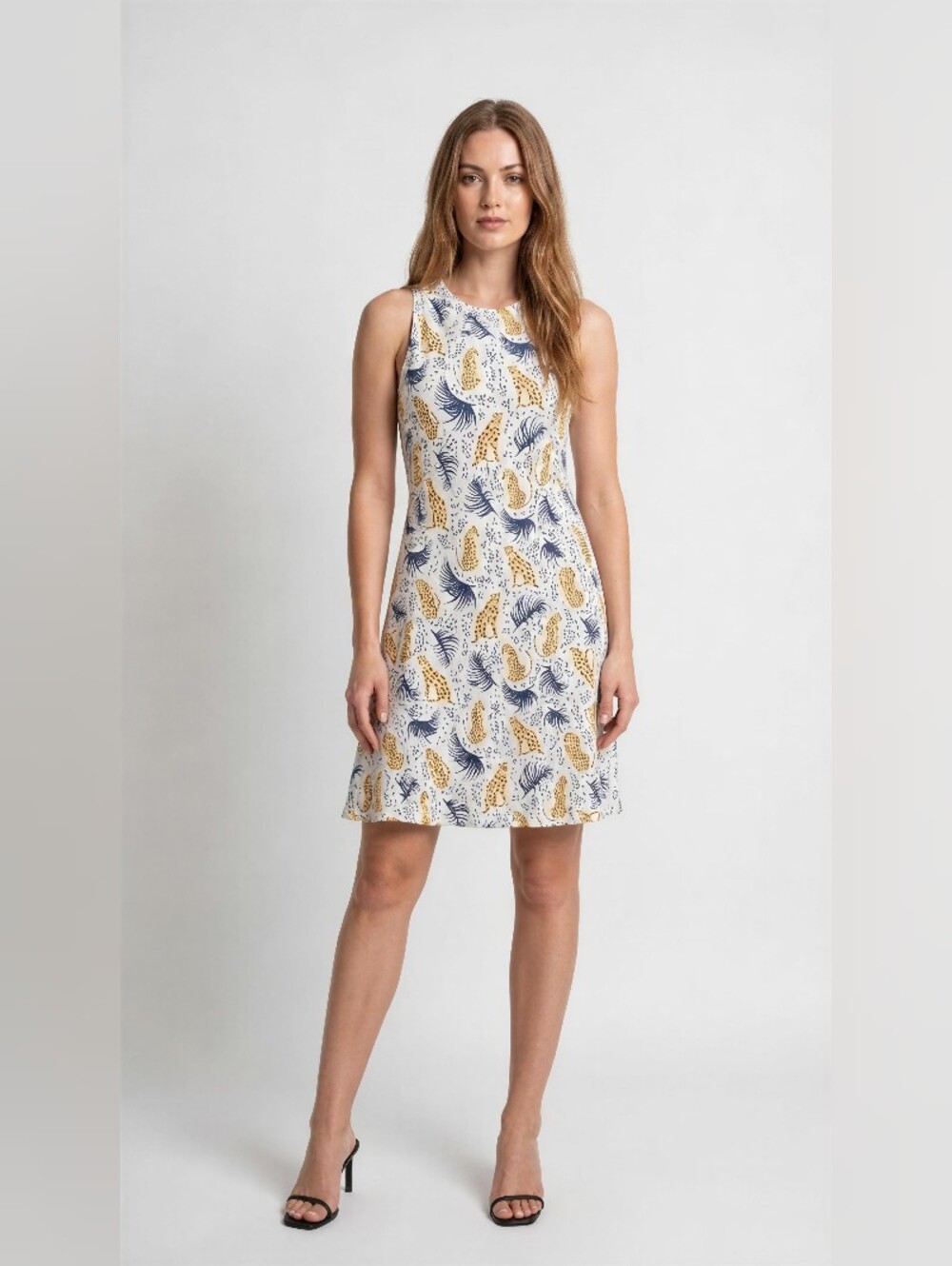 PAPER PLANE LONDON Sleeveless White Floral & Leaf Print Shift  Dress SIZE S/M